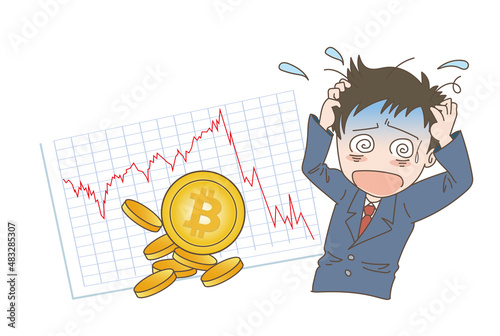 ビットコイングラフ・暴落で慌てる男性