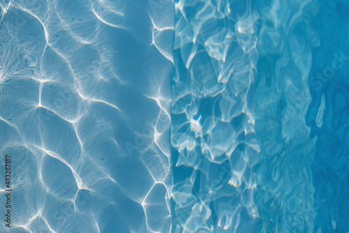 Beautiful clear blue water in the swimming pool. Close-up of water