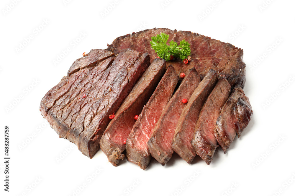 Roasted beef steaks isolated on white background