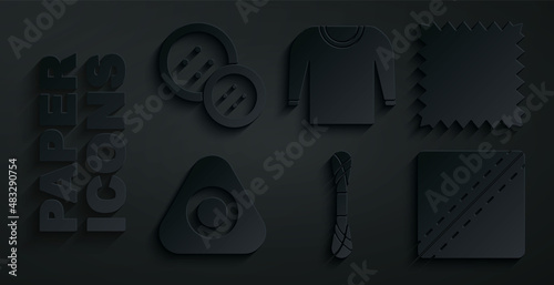 Set Yarn, Leather, Sewing chalk, Pattern, Sweater and button icon. Vector