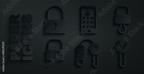 Set House with key, Lock and, repair, Key, Mobile graphic password and icon. Vector