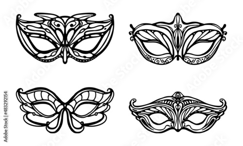 Set of Mardi Gras Masks isolated on white background. Carnival Mask Vector Illustration. Venetian elegance mask.