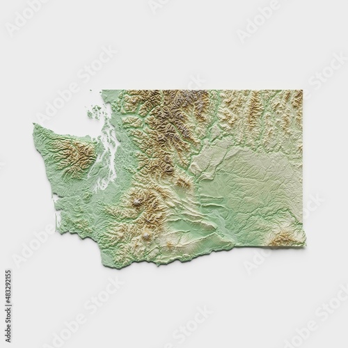 Washington State Topographic Relief Map  - 3D Render