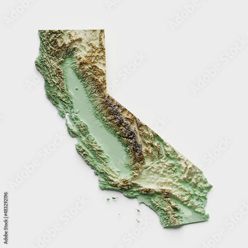 California Topographic Relief Map  - 3D Render photo