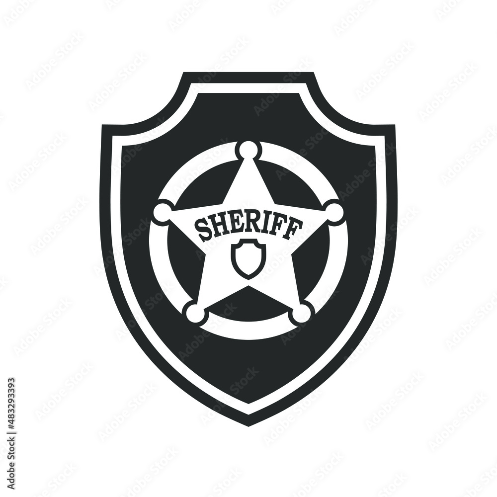 Sheriff star graphic sign. Sheriff emblem isolated on white background. Marshal symbol. Vector illustration Sheriff star graphic sign. Sheriff emblem isolated on white background. Marshal symbol. Vector illustration