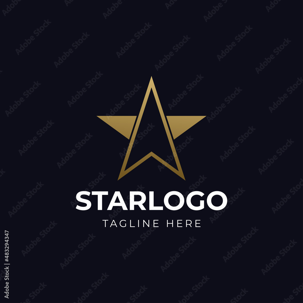 Luxury Gold Star Logo Vector in elegant Style with Black Background