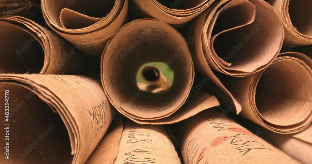 Medieval manuscripts library. Scrolls stacked on a pile. Medieval manuscripts library. Scrolls stacked on a pile.