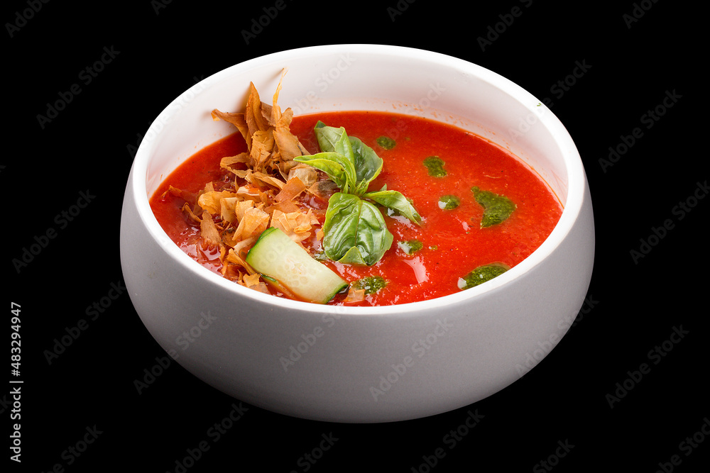 Gazpacho, with tuna shavings and green butter. Gazpacho, with tuna shavings and green butter.