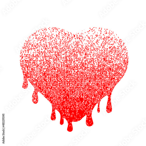 Melting heart symbol. Dripping heart
.Minimal art design . Noise destroyed logo . Trendy defect error shapes . Glitched frame .Broken effect .vector 