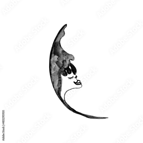 Foto watercolor illustration of a black and white human face, silhouette, in the form