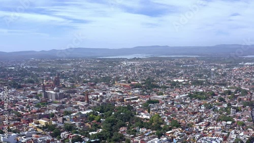 Aerial: beautiful morning int the city of San Miguel de Allende. Drone view