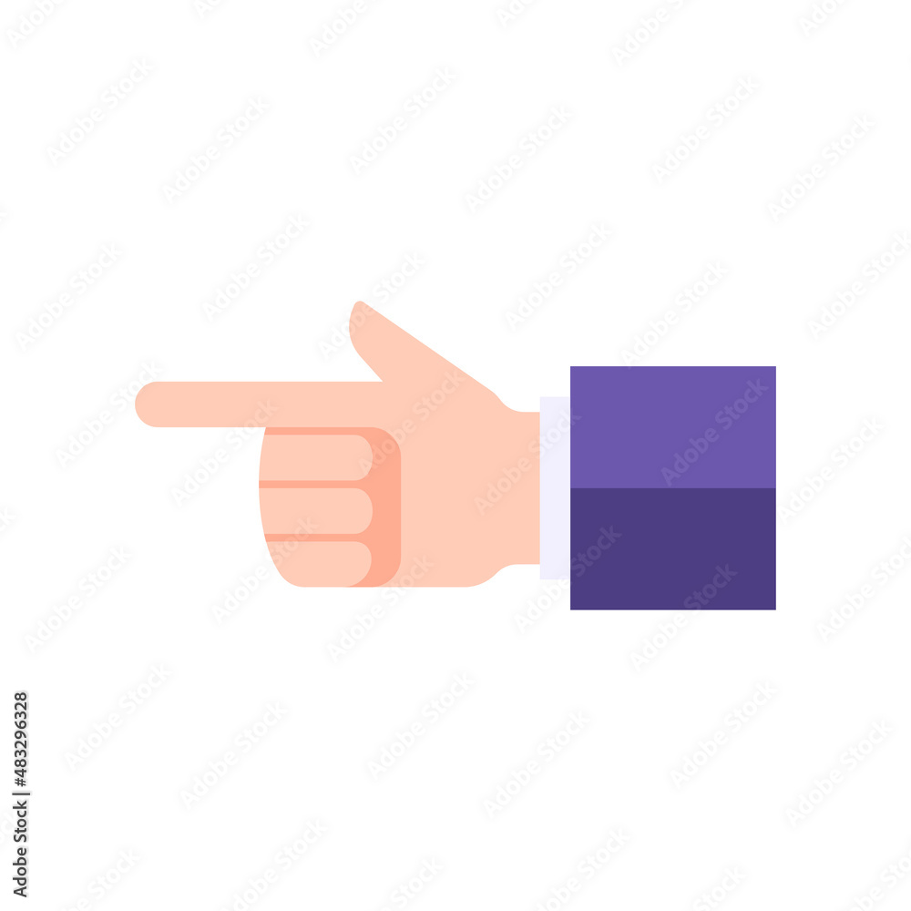 Left side pointer business human hand suit gesturing forefinger vector flat illustration Left side pointer business human hand suit gesturing forefinger vector flat illustration