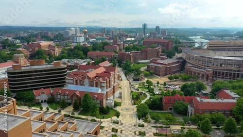 4K Drone Footage over the university of Tennessee Knoxville with the Sunsphere in the background. photo
