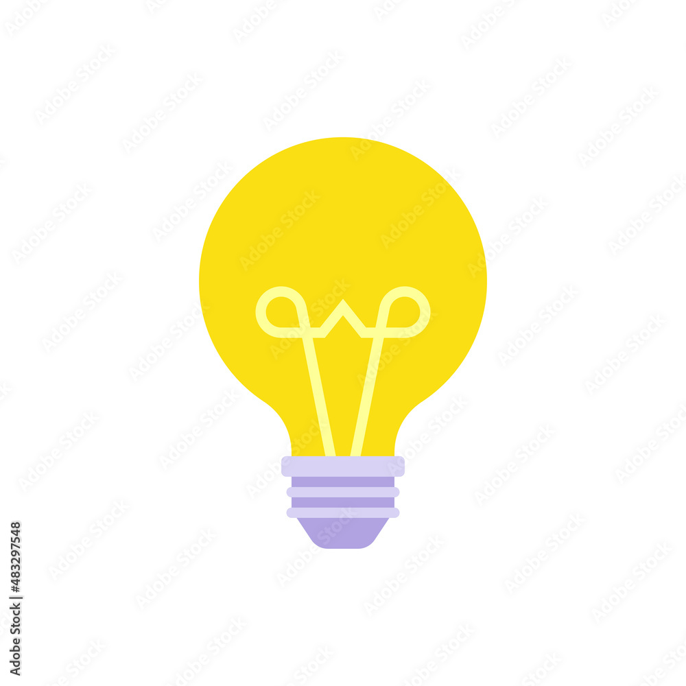 Simple yellow illuminated light bulb for indoor lighting vector flat illustration. Innovation idea Simple yellow illuminated light bulb for indoor lighting vector flat illustration. Innovation idea