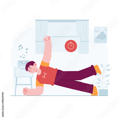 Workout concept vector Illustration idea for landing page template, Male exercise to streching workout for body wellness. Healthy Sport activities for good shape. Hand drawn Flat Style