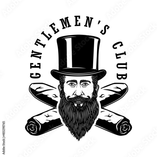Gentlemens club. Gentleman with crossed cigars. Design element for label, sign. Vector illustration