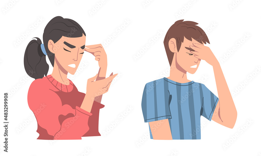 Disappointed Young Man and Woman Trying to Remember Something Feeling Frustration About Forgetting Things Vector Set Disappointed Young Man and Woman Trying to Remember Something Feeling Frustration About Forgetting Things Vector Set