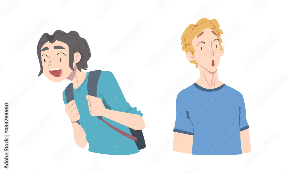 Young Man with Shocked Face Expression Gasping Feeling Astonishment Vector Set Young Man with Shocked Face Expression Gasping Feeling Astonishment Vector Set