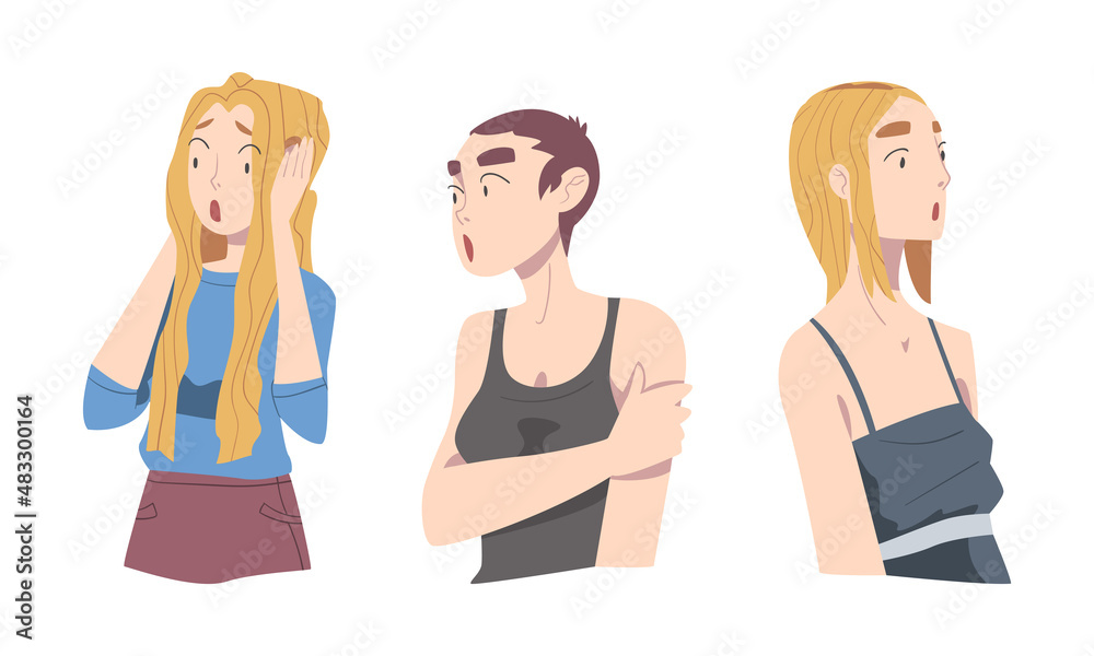 Young Man and Woman with Shocked Face Expression Gasping Feeling Astonishment Vector Set Young Man and Woman with Shocked Face Expression Gasping Feeling Astonishment Vector Set