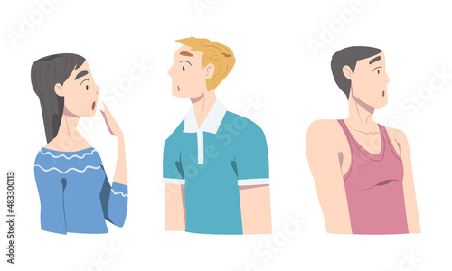 Young Man and Woman with Shocked Face Expression Gasping Feeling Astonishment Vector Set