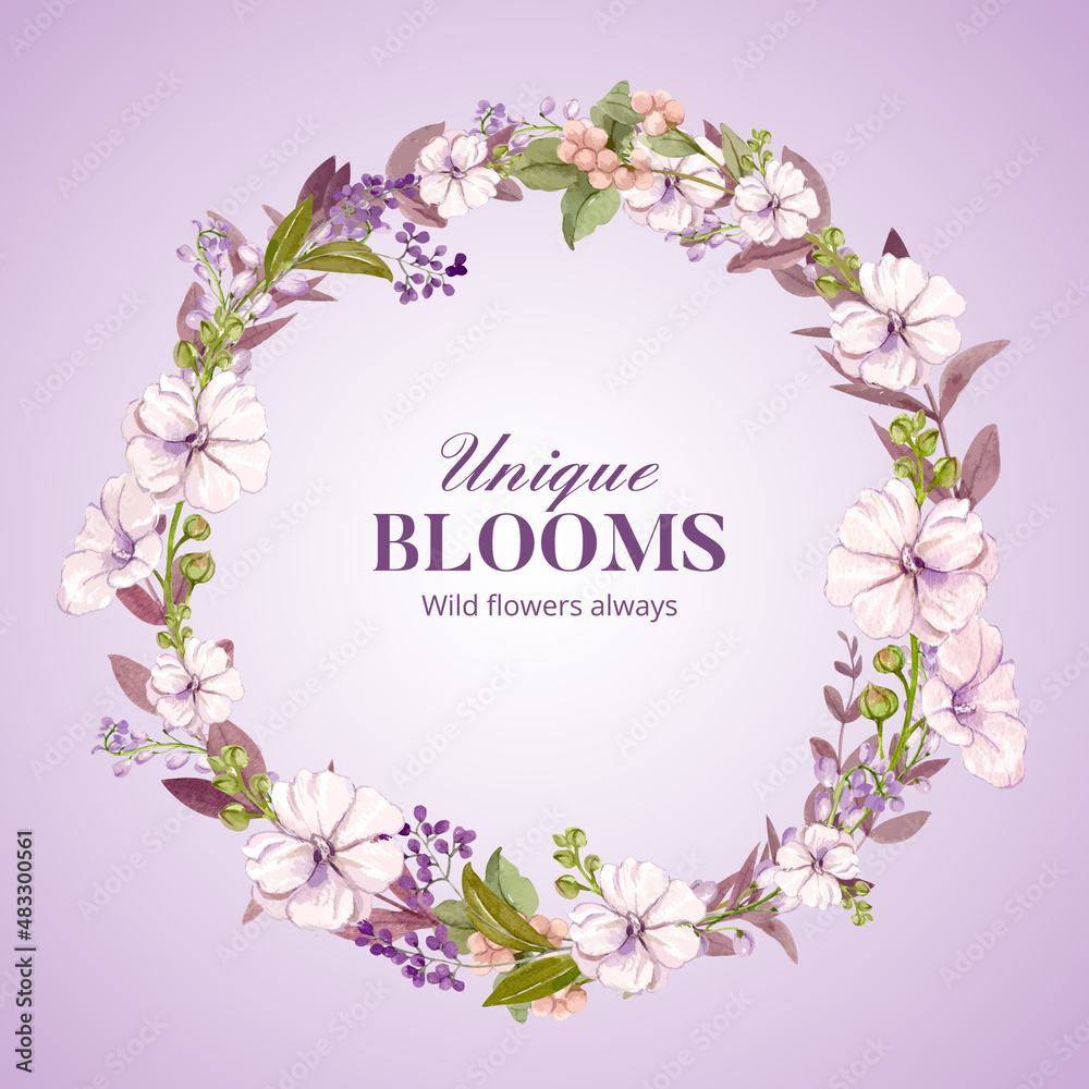 Wreath template with wild flowers concept,watercolor style
