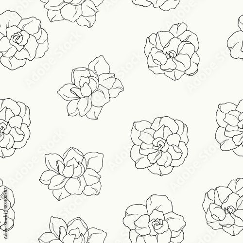 Fotografi Hand drawn gardenia seamless pattern