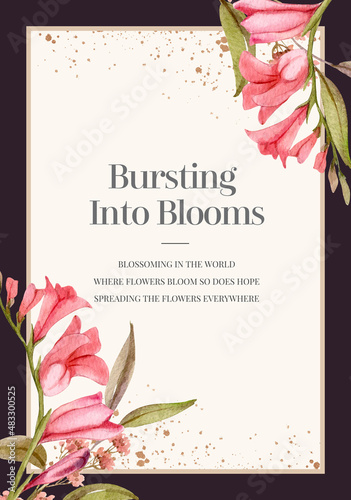 Poster template with wild flowers concept,watercolor style