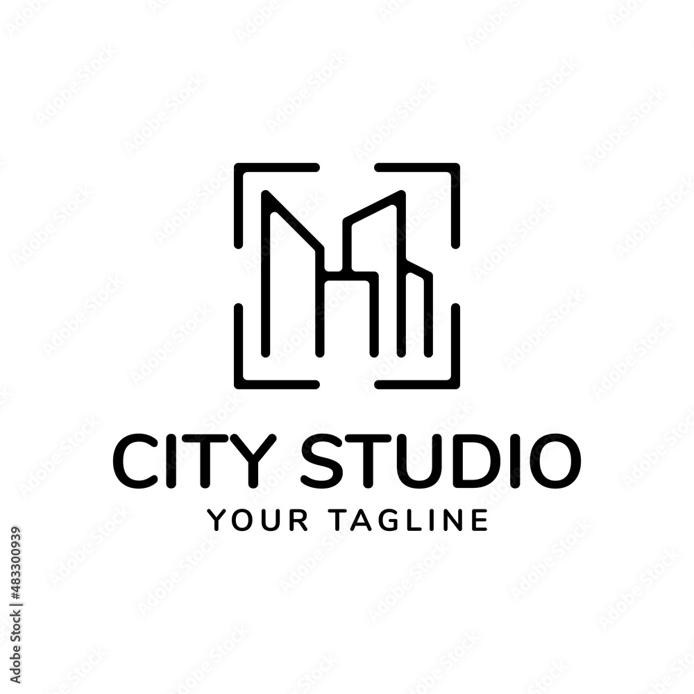 city building studio line logo design