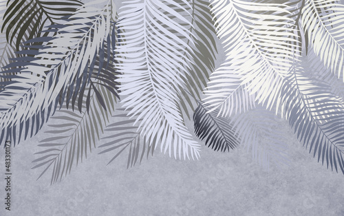 Dekoracja na wymiar  exotic-palm-leaves-on-a-gray-concrete-background-banana-leaves-exotic-plants