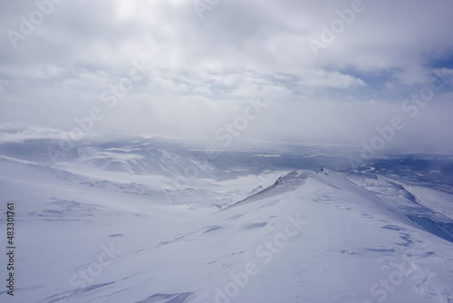 Winter landscape on the Avachinsky pass in Kamchatka