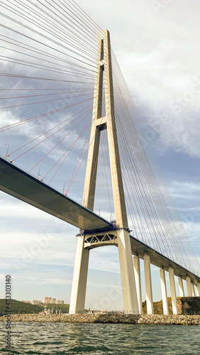 View of the high cablestayed bridge from below photo