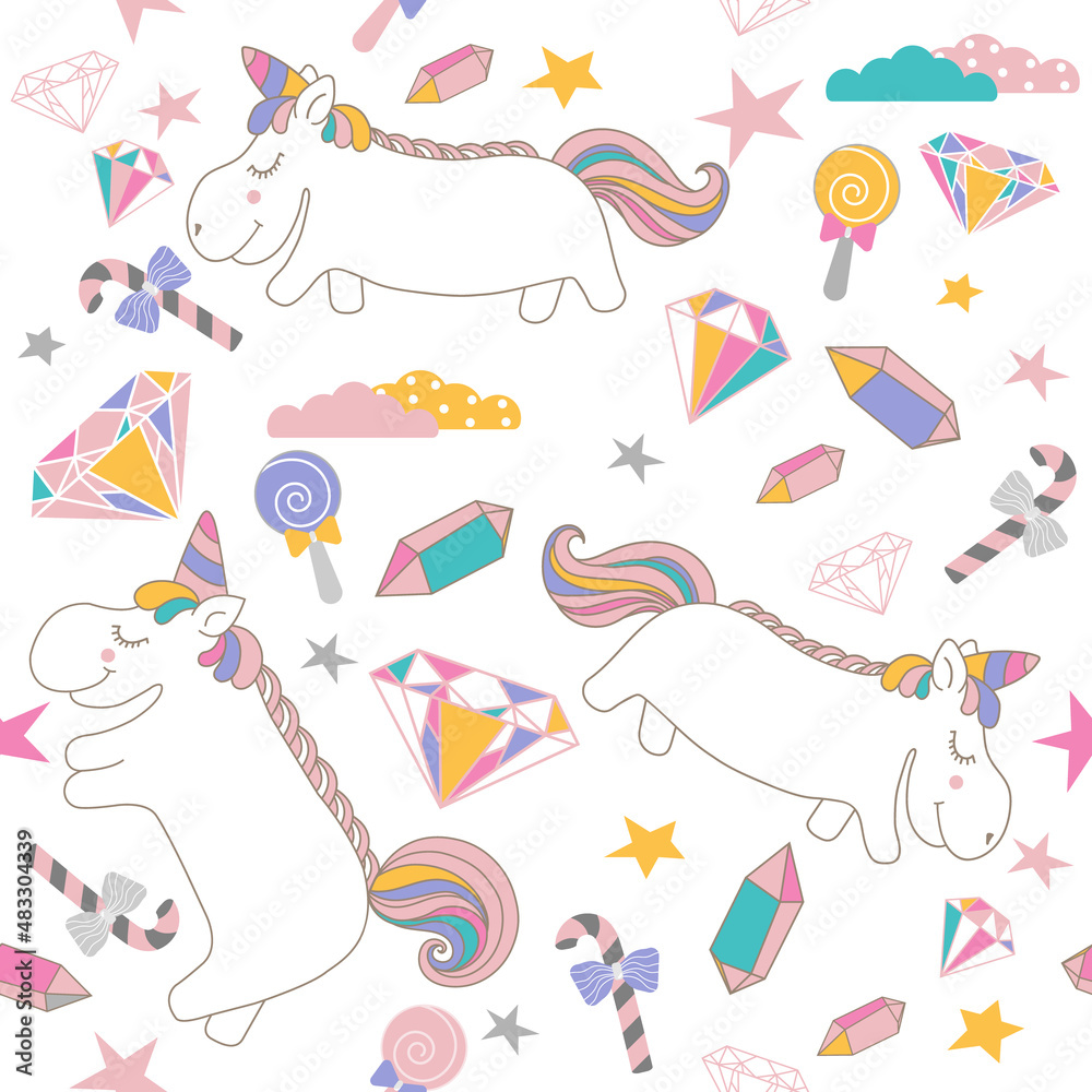 Unicorn seamless pattern with hand drawn illustration Unicorn seamless pattern with hand drawn illustration