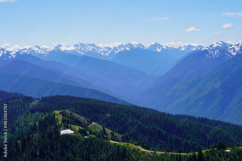 Fototapeta premium Une photo panoramique des montagnes du parc national Olympique
