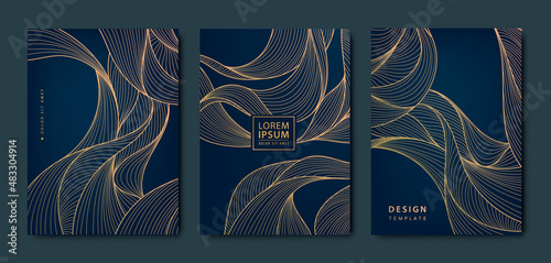 Vector japanese background with Gold texture. Luxury black wavy line pattern. Premium backdrop for business layout, texture for print, poster, book, cover