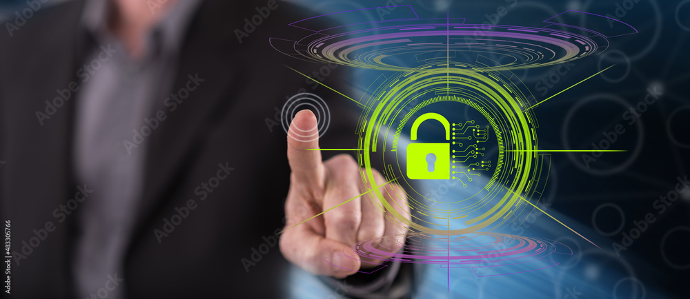Fototapeta premium Man touching a cybersecurity concept
