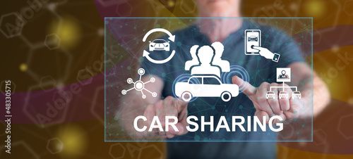 Canvastavla Man touching a car sharing concept