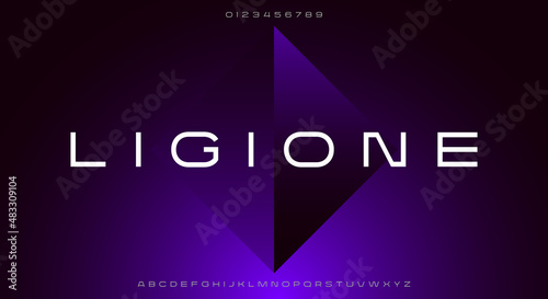 Abstract wide tech futuristic alphabet font. digital space typography vector illustration design