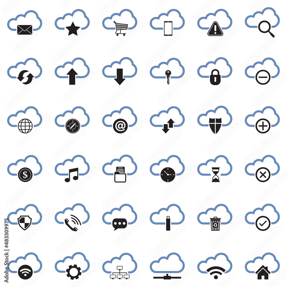Computer Cloud Icons. Two Tone Flat Design. Vector Illustration. Computer Cloud Icons. Two Tone Flat Design. Vector Illustration.