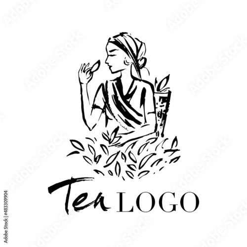 Logo with image of an Indian woman collecting of tea leaves