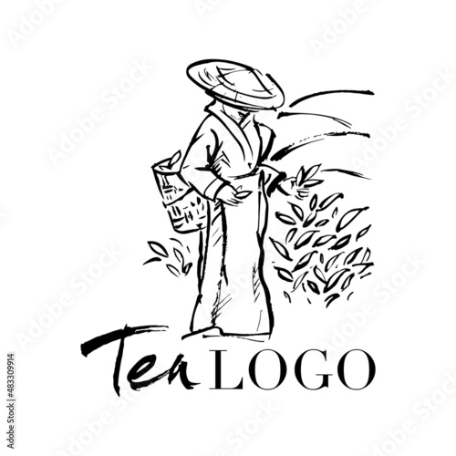 Logo with image of an Chinese woman collecting of tea leaves