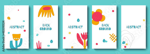 Trendy set of templates for social media. Abstract floral background for social media stories. Editable vector illustration in style 80s - 90s