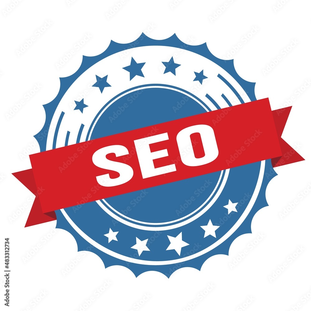SEO text on red blue ribbon stamp. SEO text on red blue ribbon stamp.
