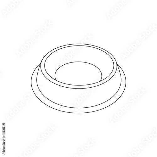 Bowl for dog pet in doodle style, vector illustration. Animal bowl outline for print and design. Isolated black element on white background. Graphic icon, symbol food pet