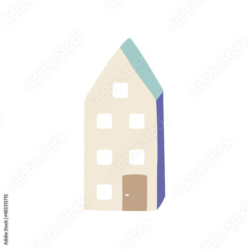 Cute tiny multi-storey house. Simple flat vector illustration isolated on a white background.