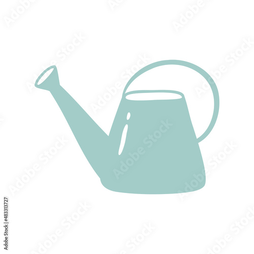 A simple blue garden watering can. Simple flat vector illustration isolated on a white background.