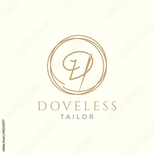 letter D with yarn needle tailor logo design vector graphic symbol icon illustration creative idea