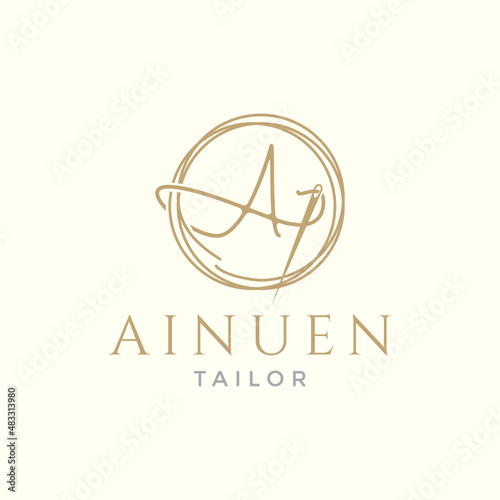 letter A with yarn needle tailor logo design vector graphic symbol icon illustration creative idea
