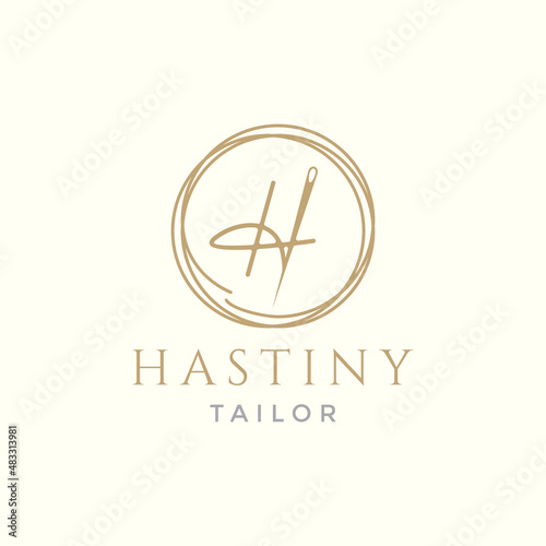 letter H with yarn needle tailor logo design vector graphic symbol icon illustration creative idea