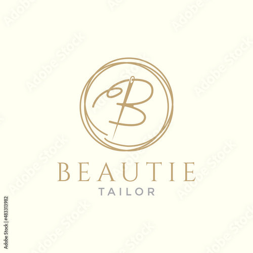letter B with yarn needle tailor logo design vector graphic symbol icon illustration creative idea