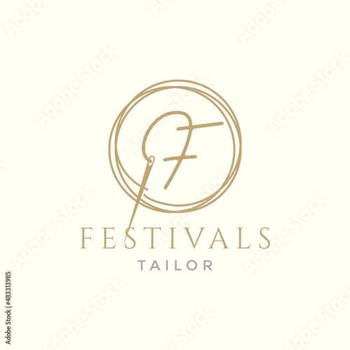 letter F with yarn needle tailor logo design vector graphic symbol icon illustration creative idea